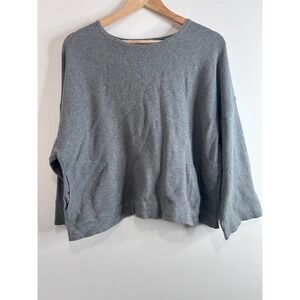 J Jill PureJill Grey Cotton Cashmere Textured Boxy Pullover Sweater Pockets Sz M